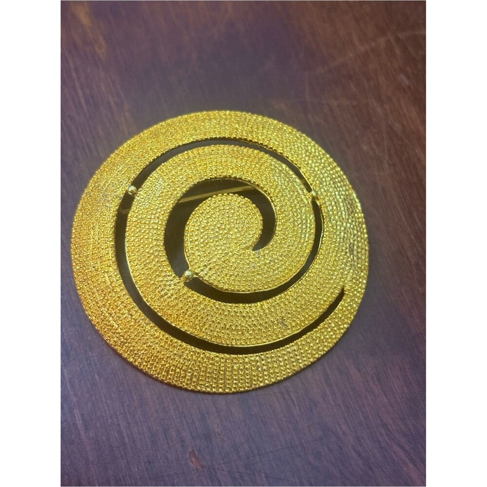 Vintage Gold Tone Spiral Brooch Textured Round Statement Pin